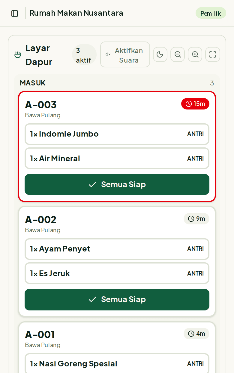 Tampilan Layar dapur di HP