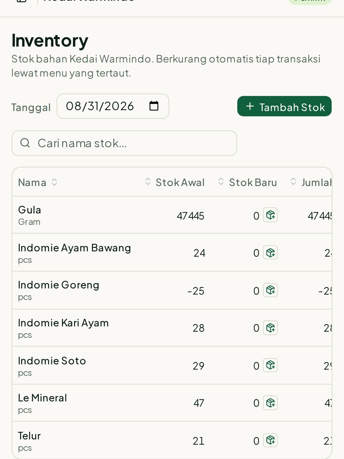 Stok bahan Sajio