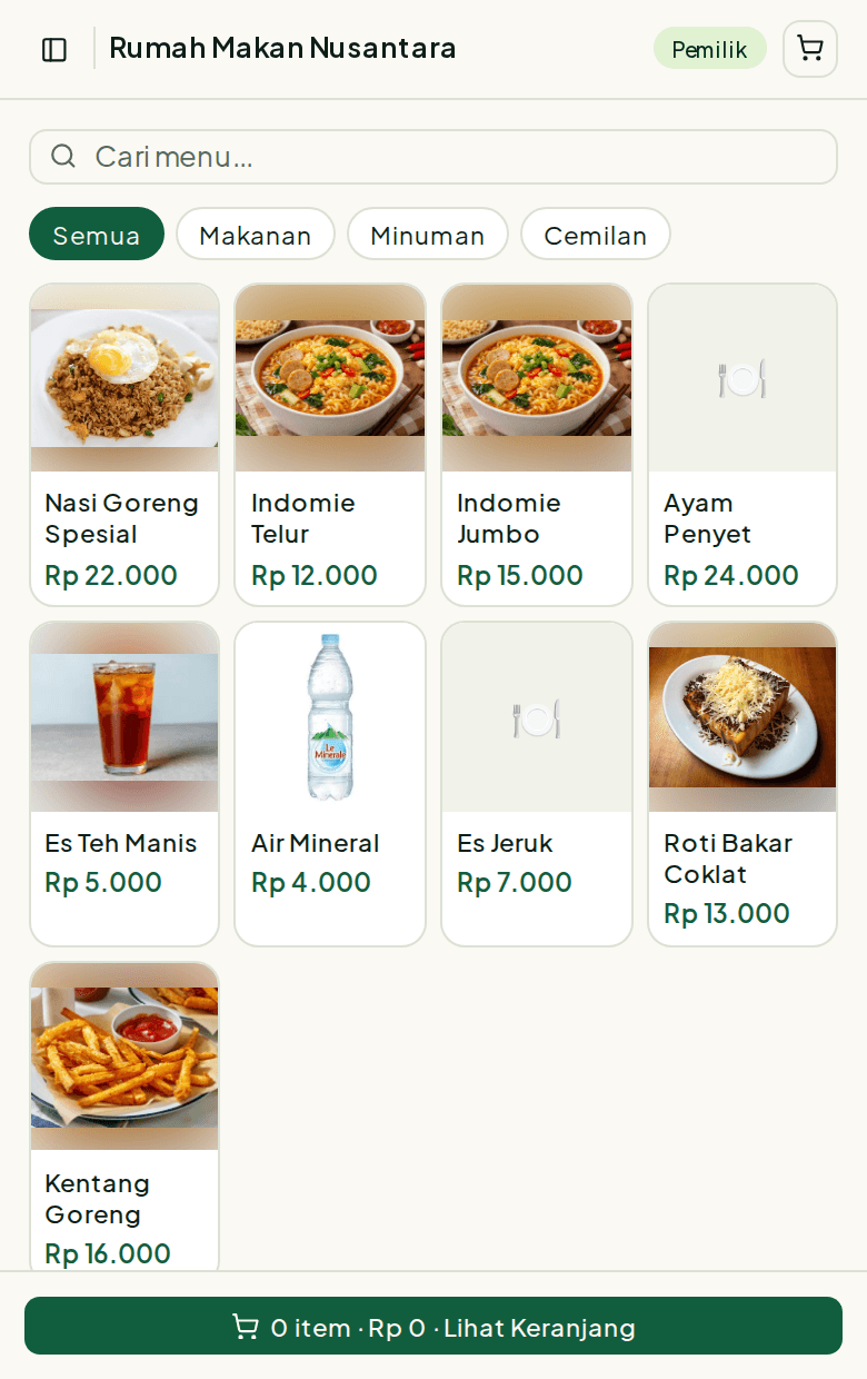 Tampilan Kasir di HP