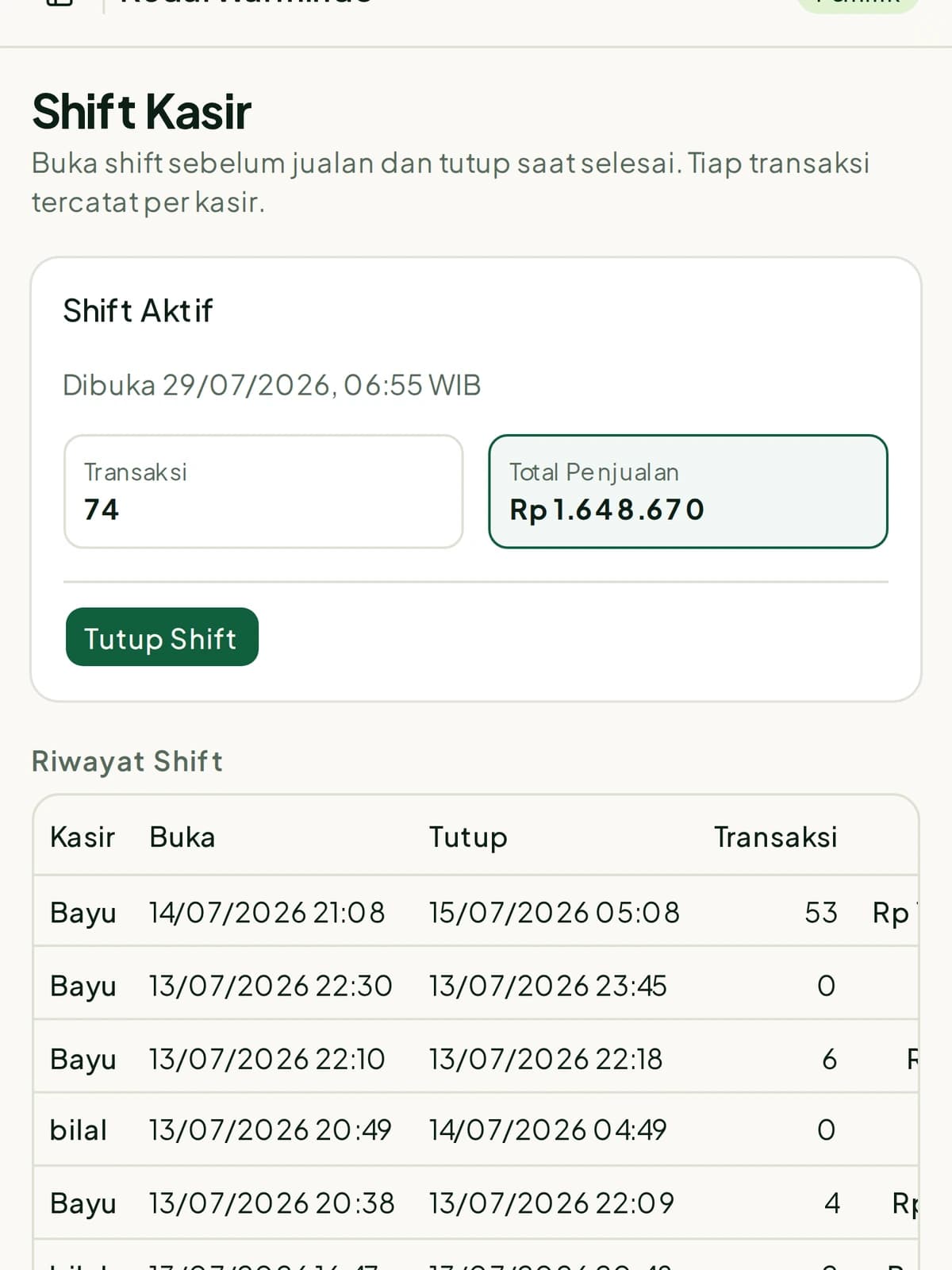 Shift dan laci kas Sajio